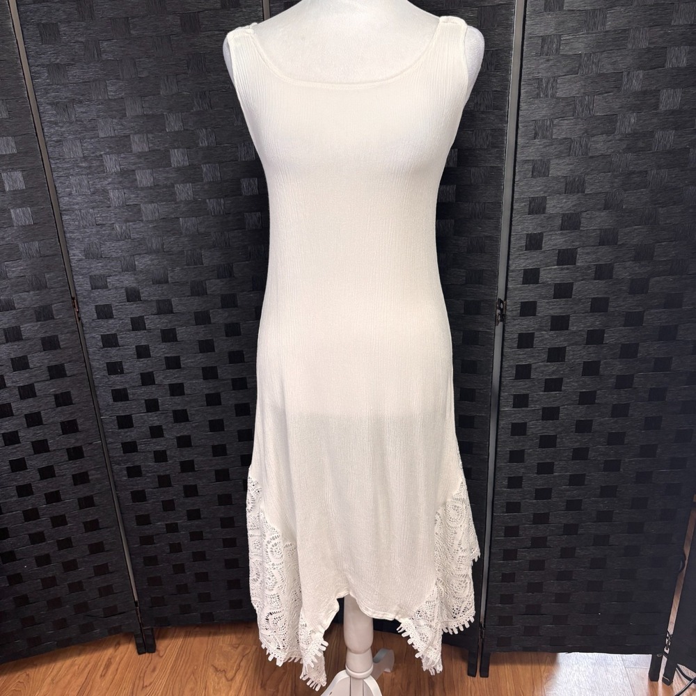 Sleeveless Beach Dress Crocheted Lace Straps Sz S Asymmetric Grad Ethereal Bride - Picture 4 of 14
